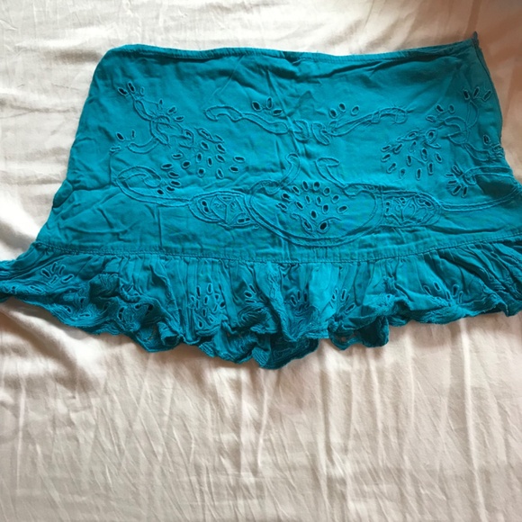 Vintage Handmade Rayon Crochet mini Skirt Turquoise size small - Picture 2 of 5